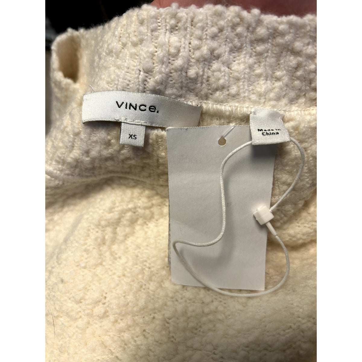 Vince NWT Off White Textured Bouclé Wool Blend Sweater Size XS Piping detail