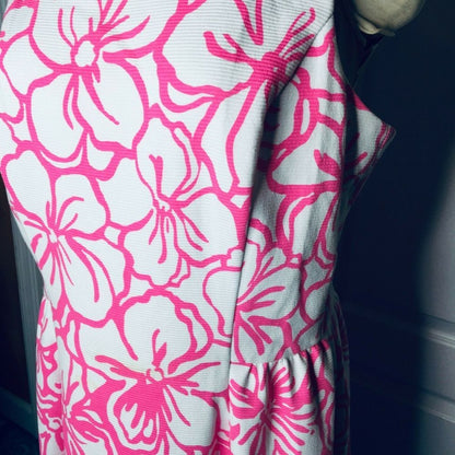 Lilly Pulitzer Women Desiree Cap Sleeve Sheath Dress Pink Strike a Posie Size XL