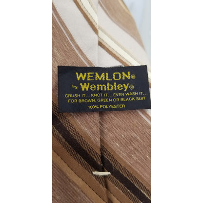 Wemlon by Wembley Vintage Mens Neck 54" Tie Brown Tan Cream Striped 80s 90s
