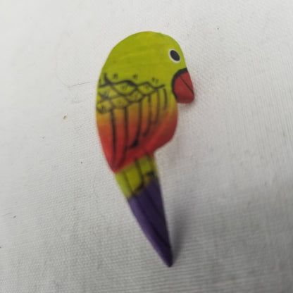 Vintage Wooden Green Parrot Post lapel pin tack Costume Jewelry exotic bird
