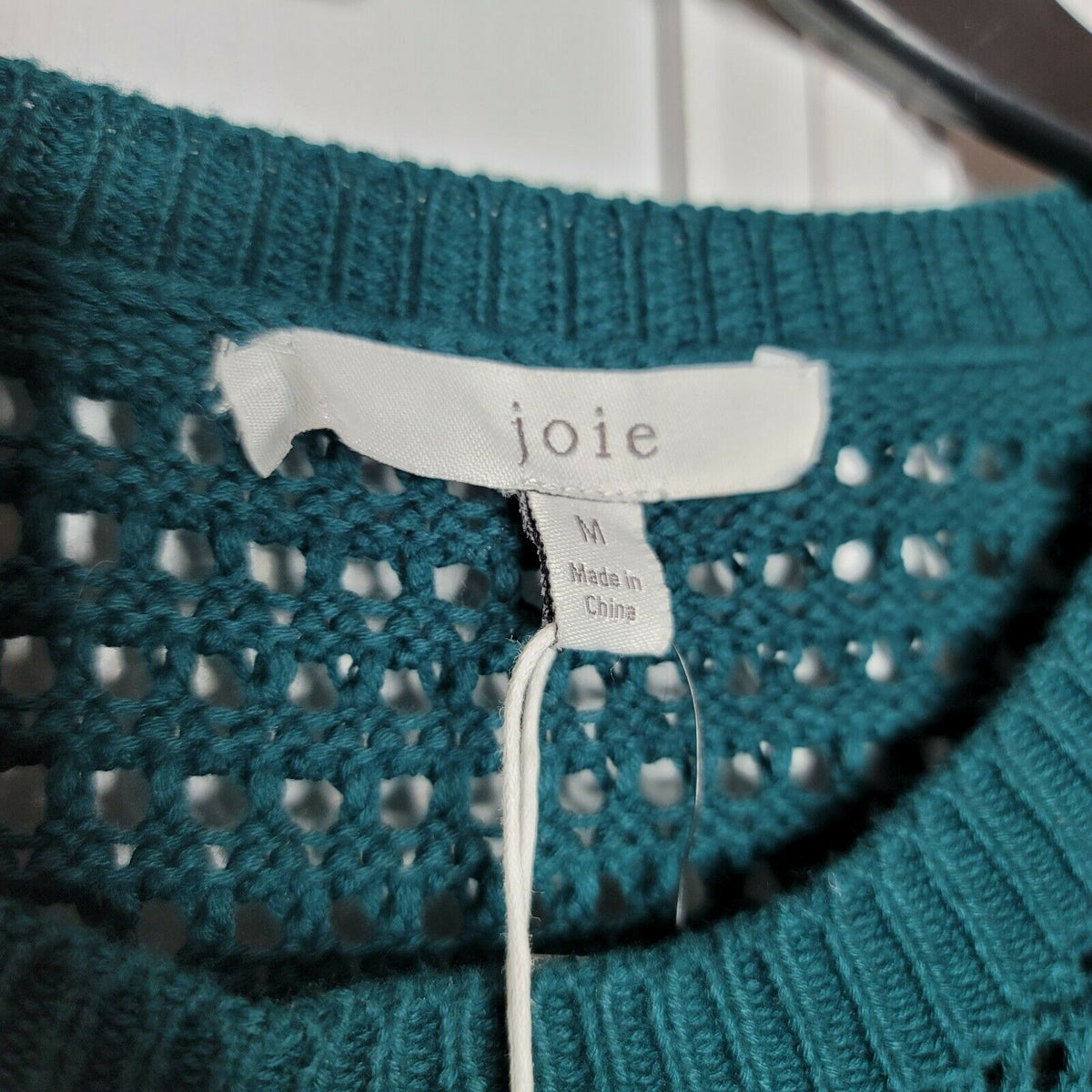 Joie L Diza Open Knit Pullover Sweater Long Sleeves Crew Neck Teal Green Size Medium