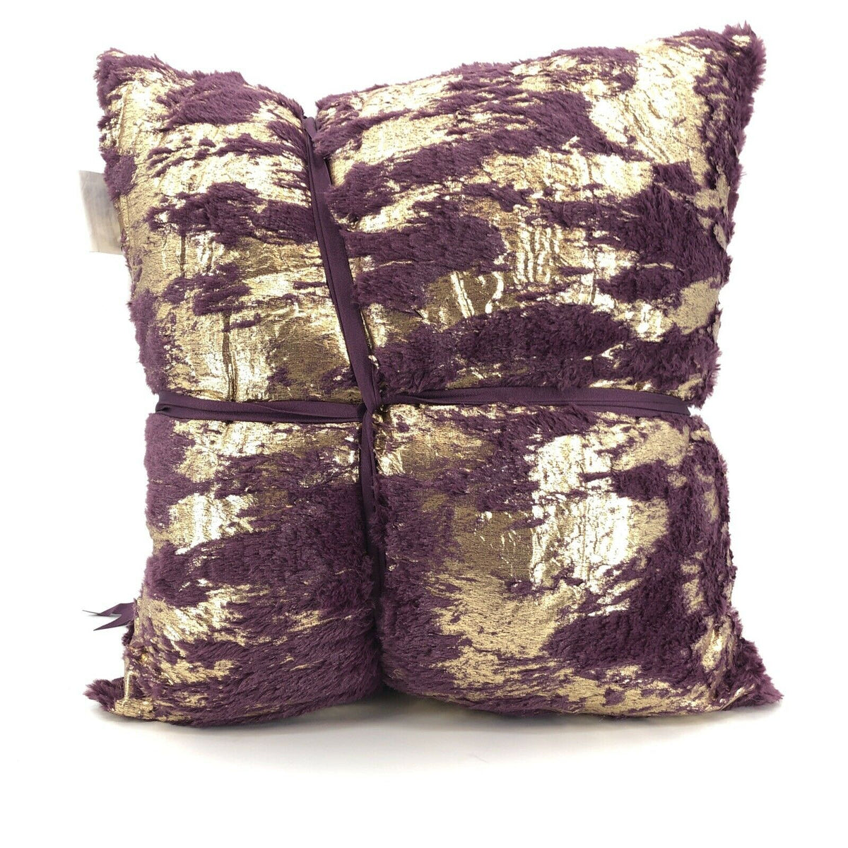 Envogue Decorative Pillows Faux Fur Purple Gold Size 20" x 20" Pair of Two