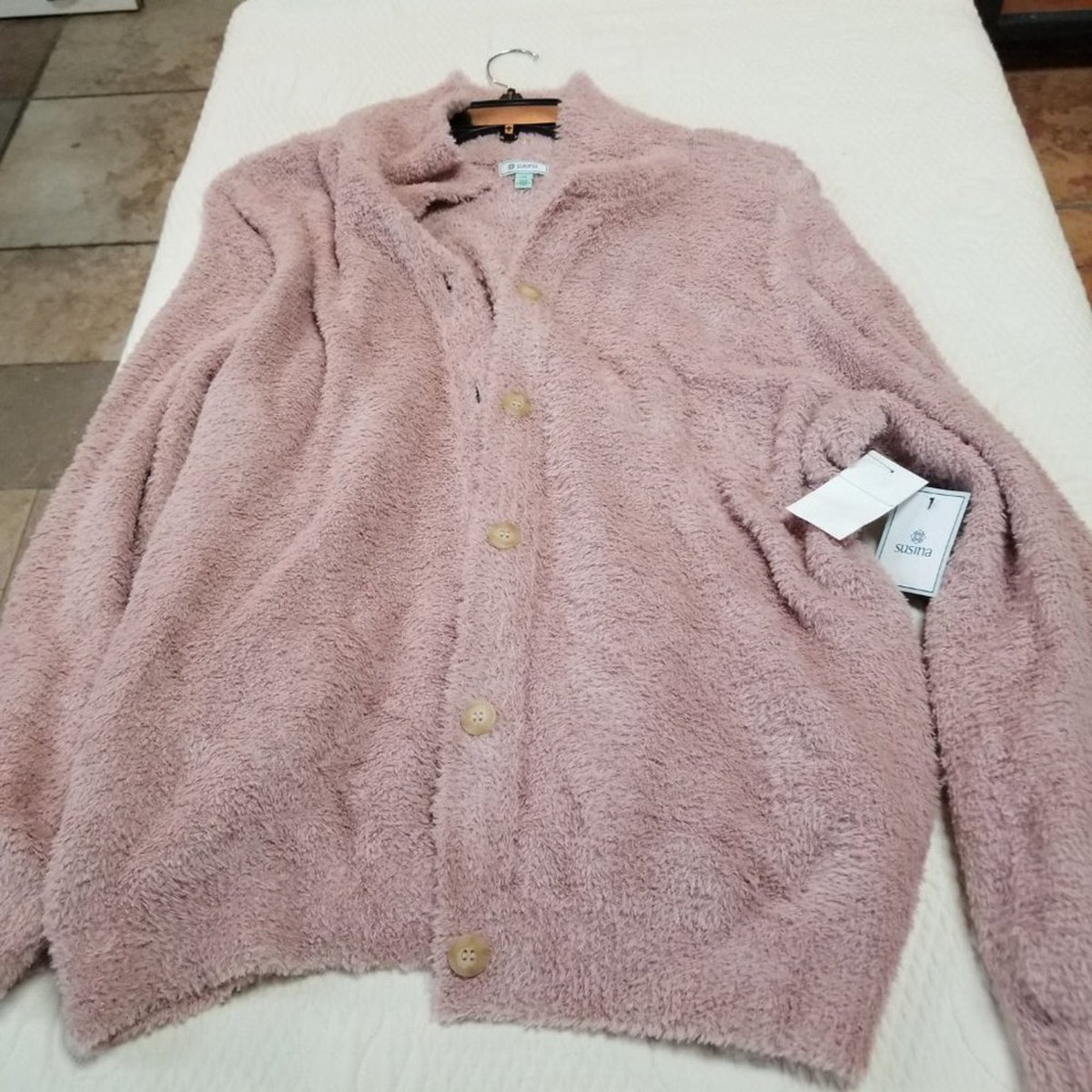 Susina Teddy Faux Fur Cardigan Sweater Long Sleeve MEDIUM button up COZY SOFT