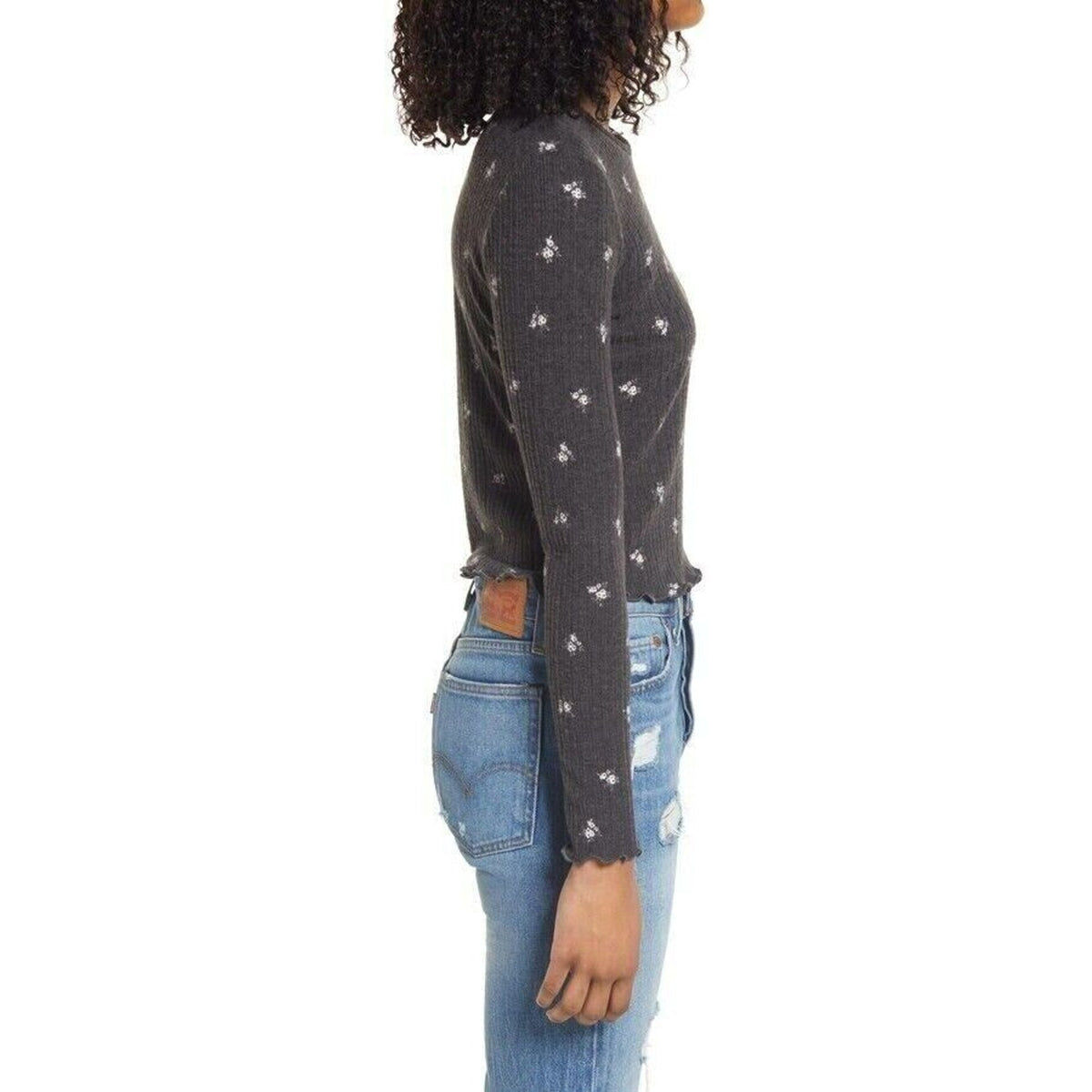 La La Land Creative Co. Women's Soft Floral Thermal Top Size Medium Black NWT