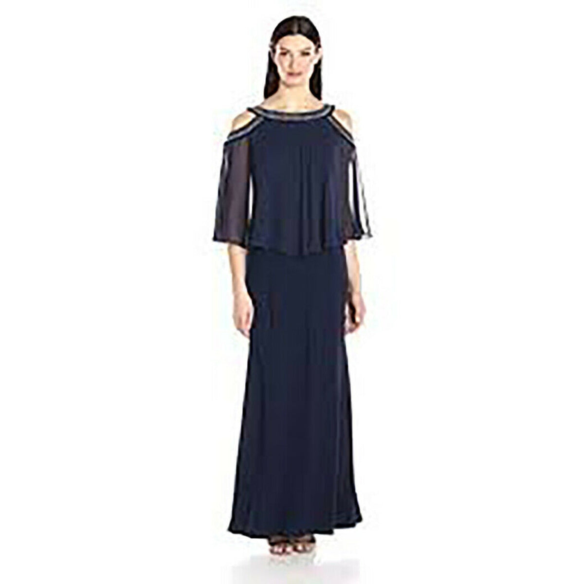 Alex Evenings Navy Cold Shoulder Butterfly Dress Size 8