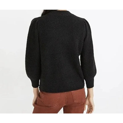 Madewell Eaton Pullover Crew Puff Sleeve Sweater Sz XS/Extra Small in Black NWT