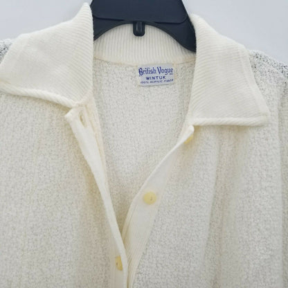 British Vogue Cardigan Button Poncho BOHO Poncho Arm Sleeves Collared Neck Ivory