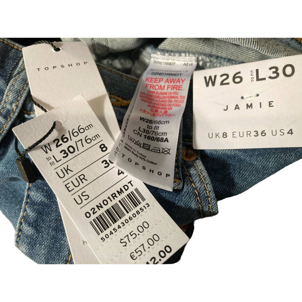 Topshop Women's Jamie Jeans Size 4 W26 L30 NEW High Waisted Skinny Raw Hem