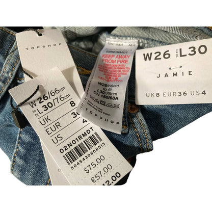 Topshop Women's Jamie Jeans Size 4 W26 L30 NEW High Waisted Skinny Raw Hem