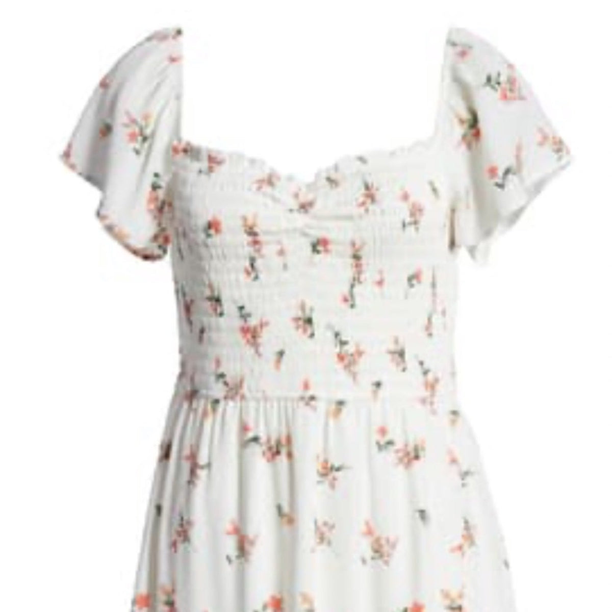 Row A Floral Smocked Bodice Midi Dress casual Large Summer side slit butterfly