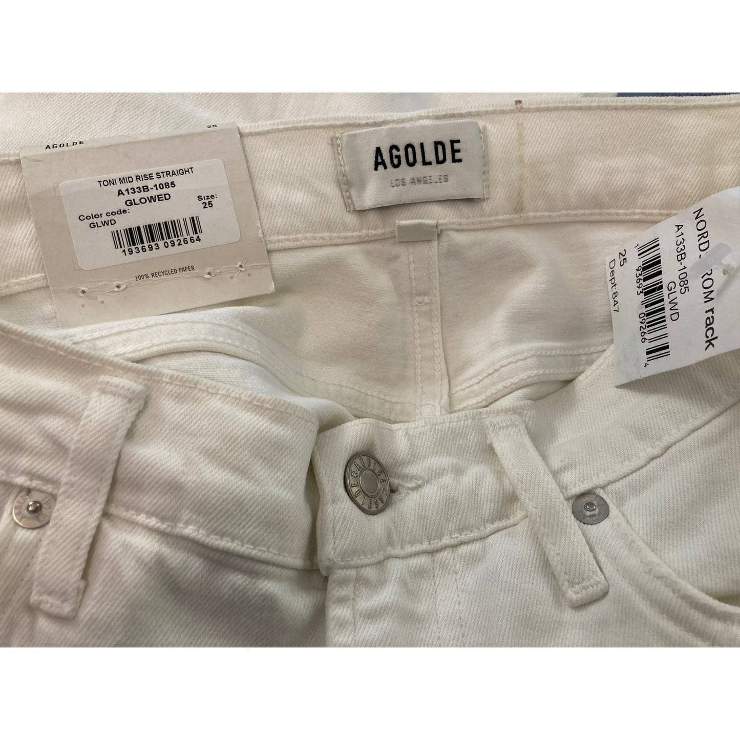 Agolde Toni Mid Rise Chewed Hem Straight Soft Denim Jeans Size 25 in Glowed NWT