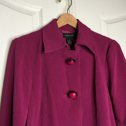 Focus Jacket Coat 3 LARGE Buttons 3/4 Sleeve VINTAGE Purple Sz 12 Big Cuffs