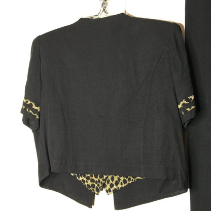 Taurus vintage 2 Pc Set Short Sleeve Leopard Top Suit Straight pleated Pant 12 P