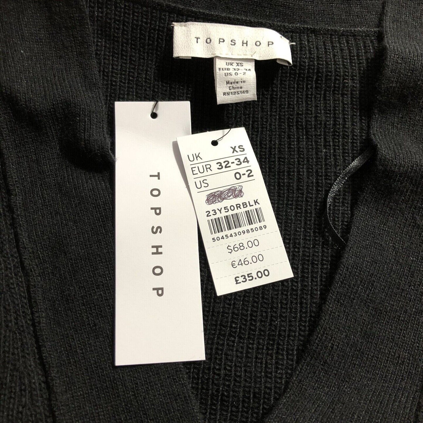 Topshop V-Neck Rib Knit Pullover Sweater Loose Fit Casual US 0-2 Black NWT
