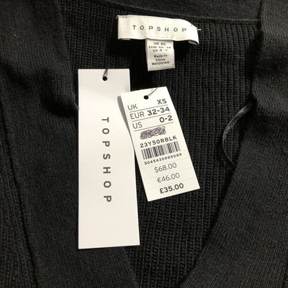 Topshop V-Neck Rib Knit Pullover Sweater Loose Fit Casual US 0-2 Black NWT