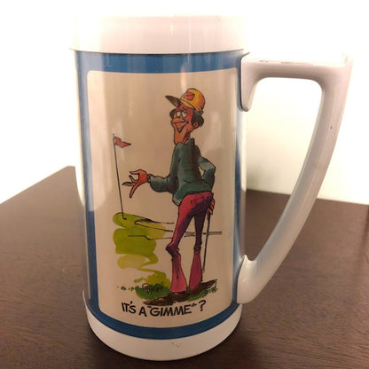 Thermo Serv Insulated Vintage 2 Plastic Mugs Tall Golf Humor Funny Pair