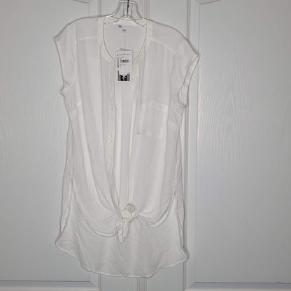 DR2 Sheer Ivory White Medium Front Tie High Low Sleeveless Blouse Top Shirt NEW