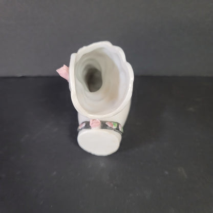 Porcelain hand bud vase vanity Vintage 1950’s Feather Pen Holder White Florals
