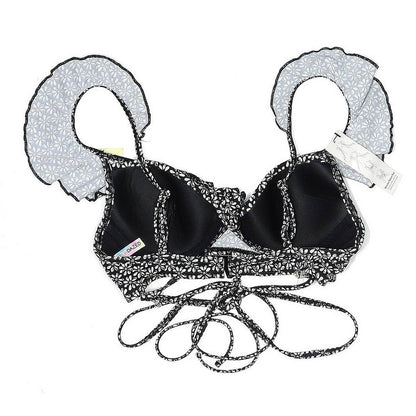 Sundazed Swimsuit Top Small(34B) Black White Flower Pattern Frilly Sleeve NWT