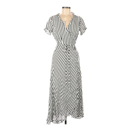 Bardot A-Line Short Sleeve Casual Dress Calf Length Bow & Tie Striped Black SZ 6