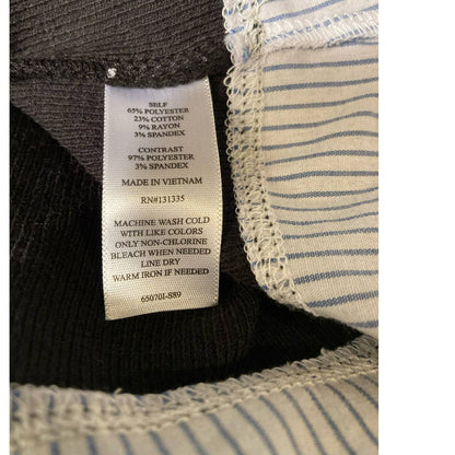 Socialite Cowl Neck Twofer Top Small Black with Blue & White Pinstripe NEW