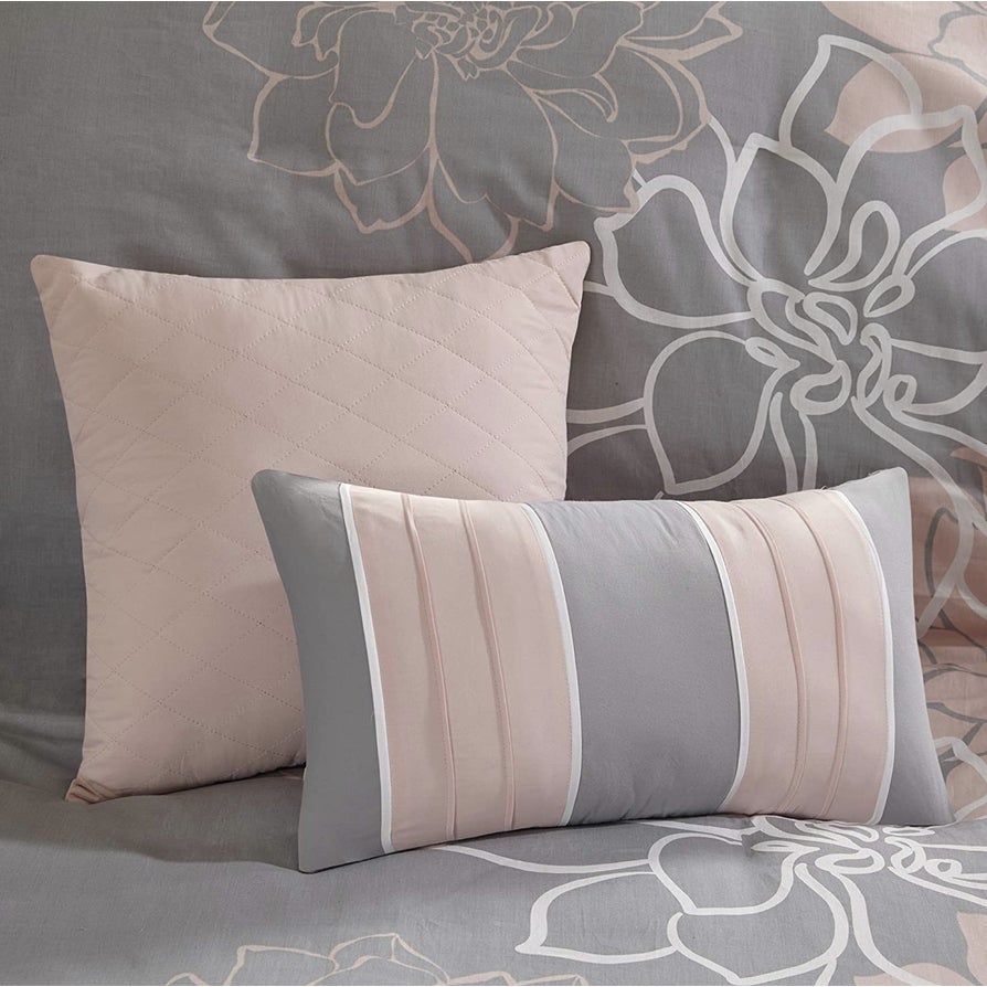 Madison Park Lola Queen Comforter shams skirt pillows Set Grey/Pink/White  NEW