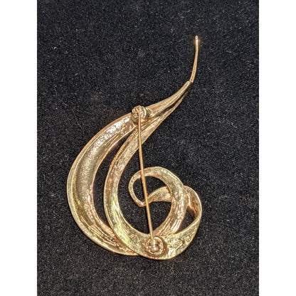 Vintage Avon Spiral Golden Metal Brooch Safety Pin Closure Signed