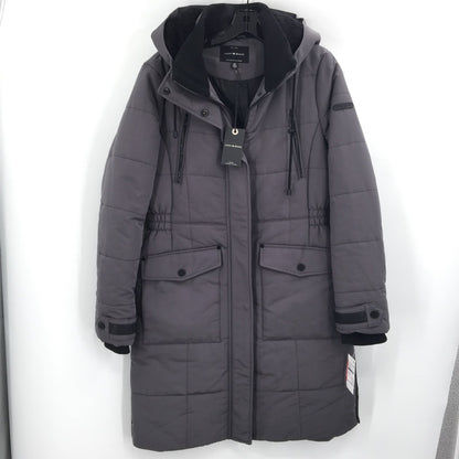 Lucky Brand Long Quilted Winter Parka Coat Drawstring Hood Gunmetal SZ Small