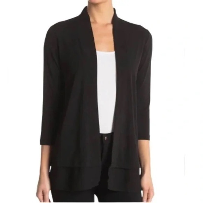 T Tahari NWT Open Front Cardigan Black Sheer Hem Size 1X