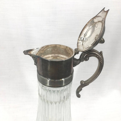 Antique Glass Cooling Ewer Pitcher With Silver Plate Lid  Carafe Single Handle