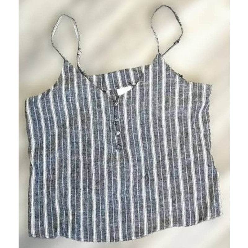 Abound Spaghetti Strap Button Front Crop Cami Top Sz XXS Black/White Stripes NWT