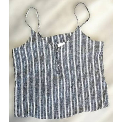 Abound Spaghetti Strap Button Front Crop Cami Top Sz XXS Black/White Stripes NWT