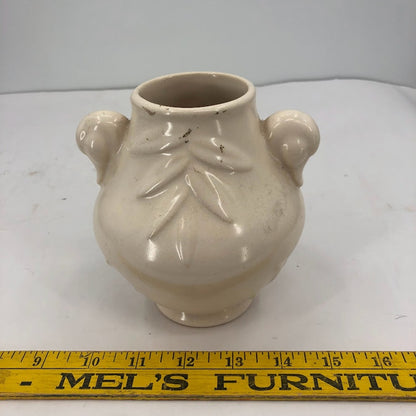 Vintage Weller Double Duckhead handle Glazed Ceramic Vase Leaves Art deco