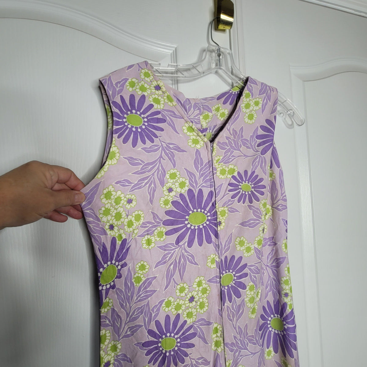 Vintage purple yellow floral Pantsuit Sleeveless Belted Polyester Funky 1960s