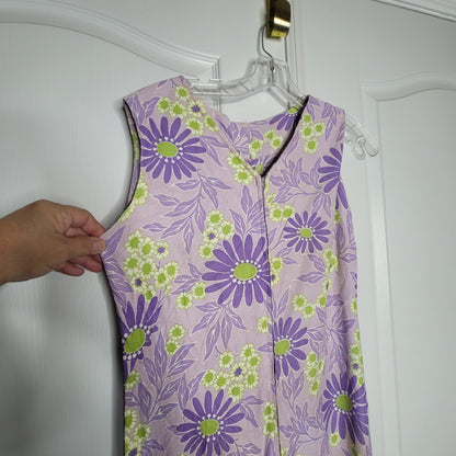 Vintage purple yellow floral Pantsuit Sleeveless Belted Polyester Funky 1960s
