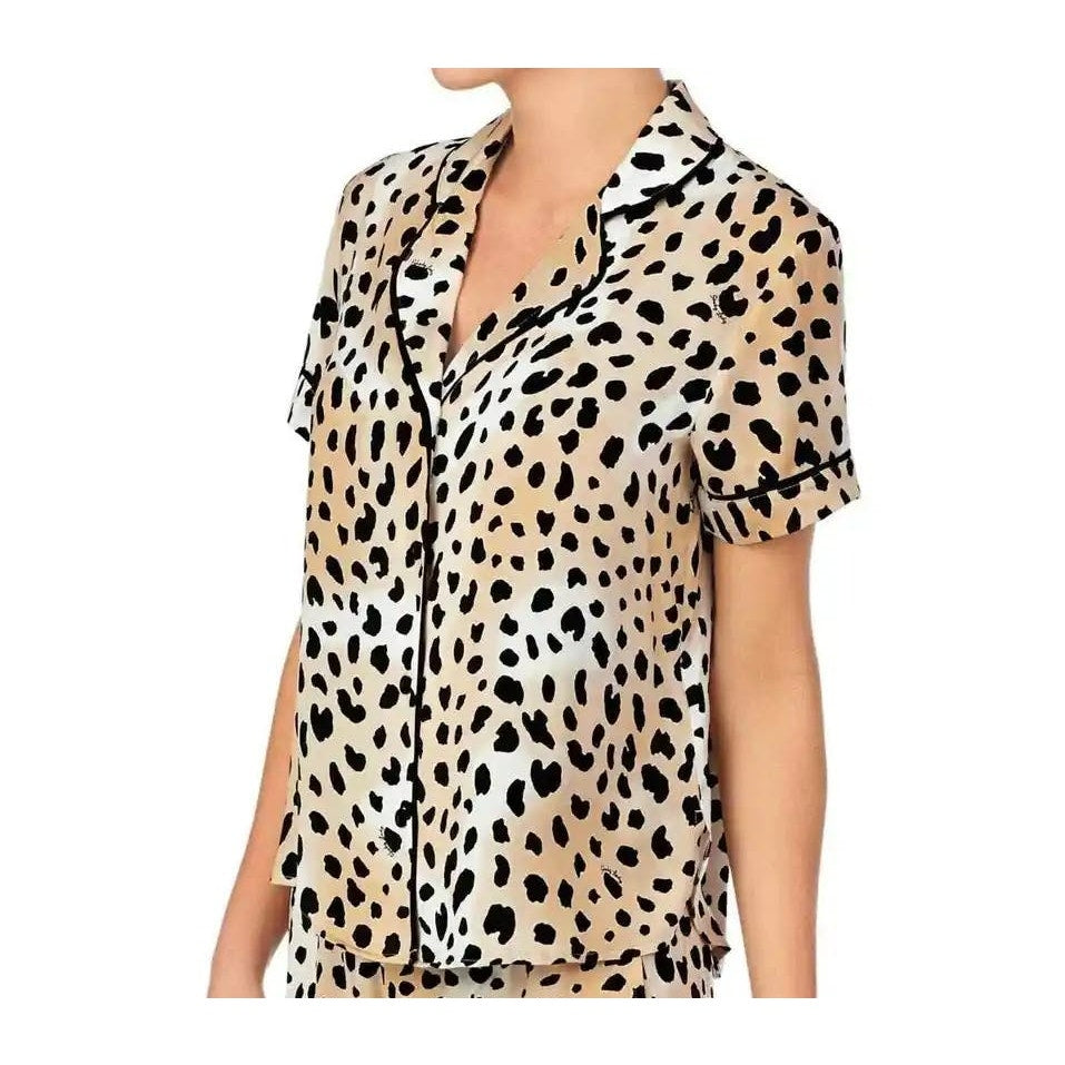 Shady Lady Animal Print Short Sleeve Pajama Top Sz XS/Extra Small in Brown NWT