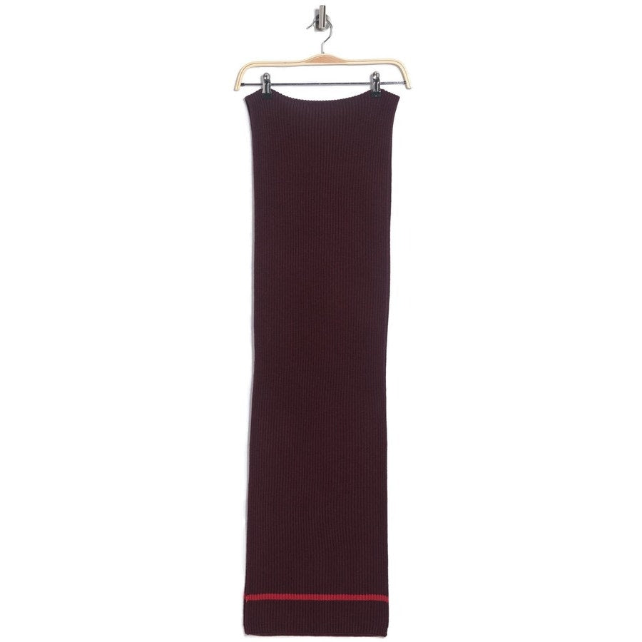 Theory NEW Originally $195 Wendel Ribbed Merino Wool Stripe Trim Scarf Burgundy
