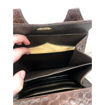 Nicholas Reich Brown Alligator Leather Purse Accordion Pocket Book Hand Bag