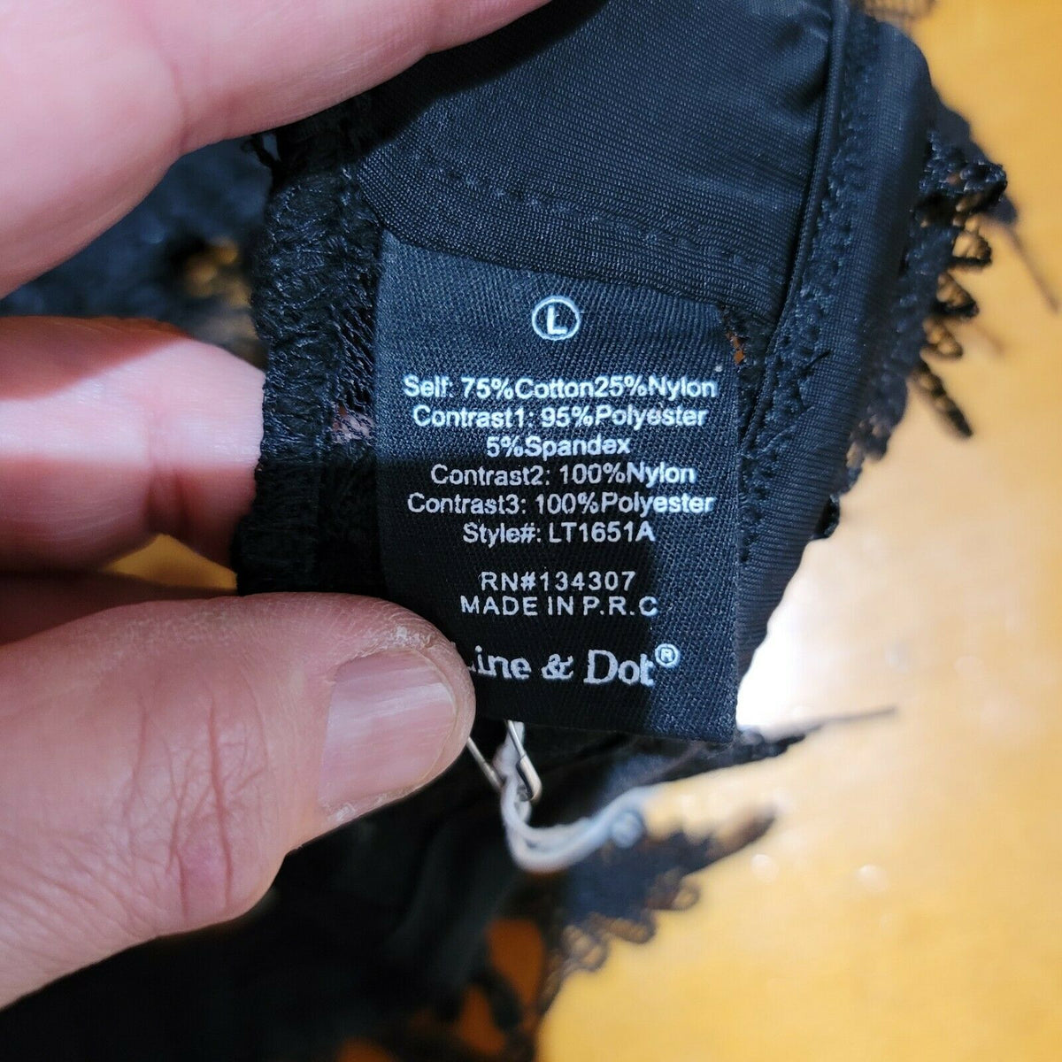 Dollskill Line & Dot Francoise Triangle Bralette Bra Crochet Lace Black Large