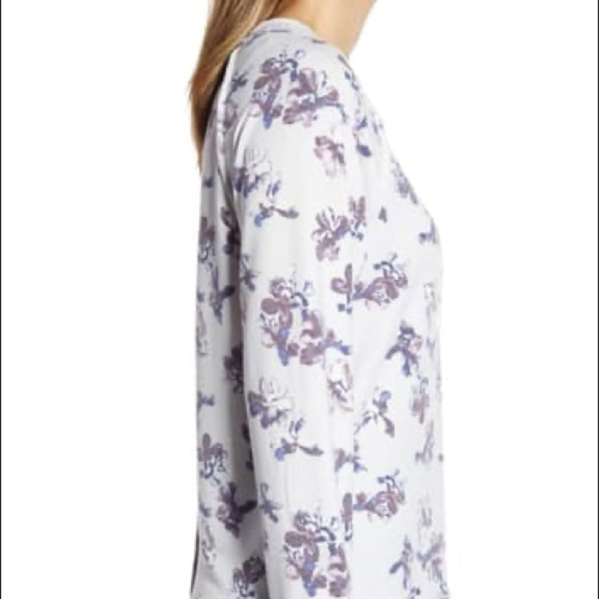 Caslon Cozy Ivory Purple Floral Print Sweatshirt Size XSmall