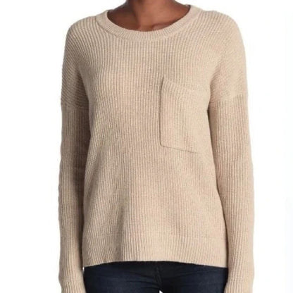 Madewell Thompson Pocket Pullover Sweater Medium Heather Fawn NEW Crew High Low
