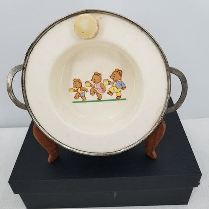 Excello Metal porcelain vintage 3 bears childs food serving dish hot water stopper