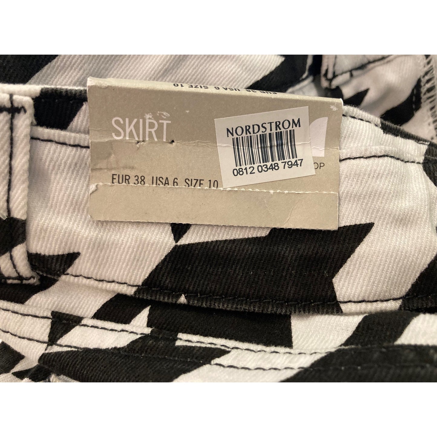 Topshop Moto Raw Hem Denim Houndstooth Belted Mini Skirt Sz 6 in Black/White NWT