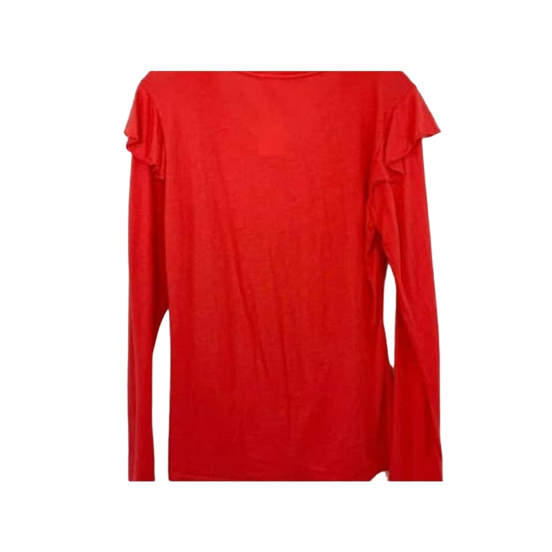 Sundry Womens Ruffle Shoulder Top Size 2/Medium Cherry Red NEW Long Sleeve Scoop
