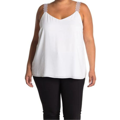 T Tahari Women's Breaker Cami Top Lace Strape Sleeveless White Size Large NWT