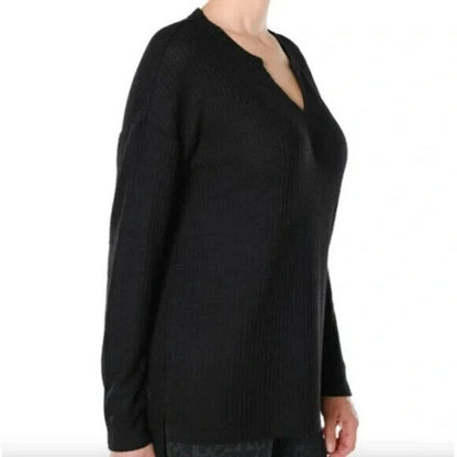 Sanctuary Long Sleeve Thermal Waffle Knit Pullover Shirt Size Small Black NWT