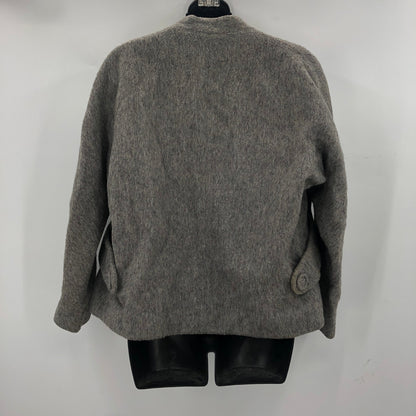 Vintage Women's Wool Knitted Cardigan Sweater Long Sleeves Gray Solid 26"