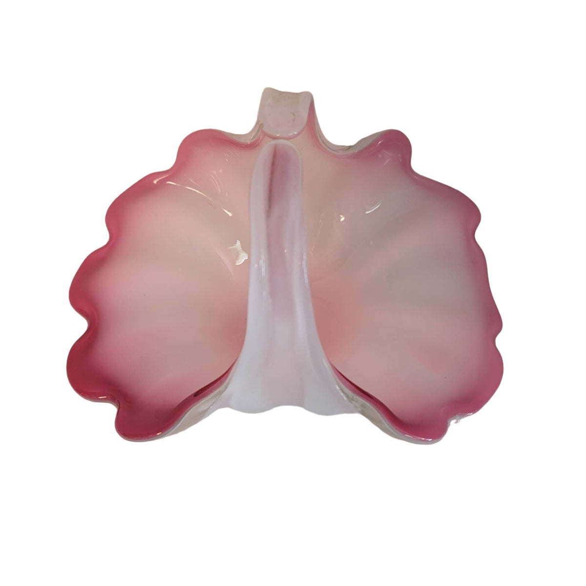 MURANO PINK White Crystal Glass easter basket Opalescent handblown Italian
