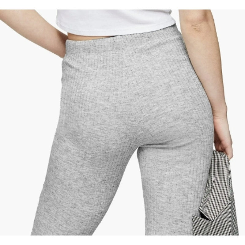 Topshop Pull On Drawstring Rib Knit Flare Leg Retro Pants Sz 14 Heather Gray NWT
