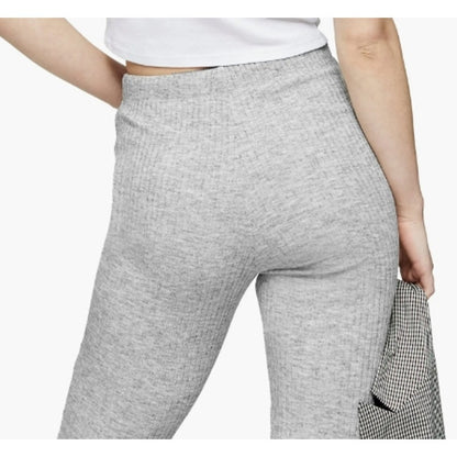 Topshop Pull On Drawstring Rib Knit Flare Leg Retro Pants Sz 14 Heather Gray NWT